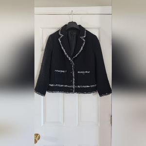 Talbots black with white trim tweed jacket